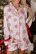 Christmas Bow Top and Ruffle Shorts Pajama Set